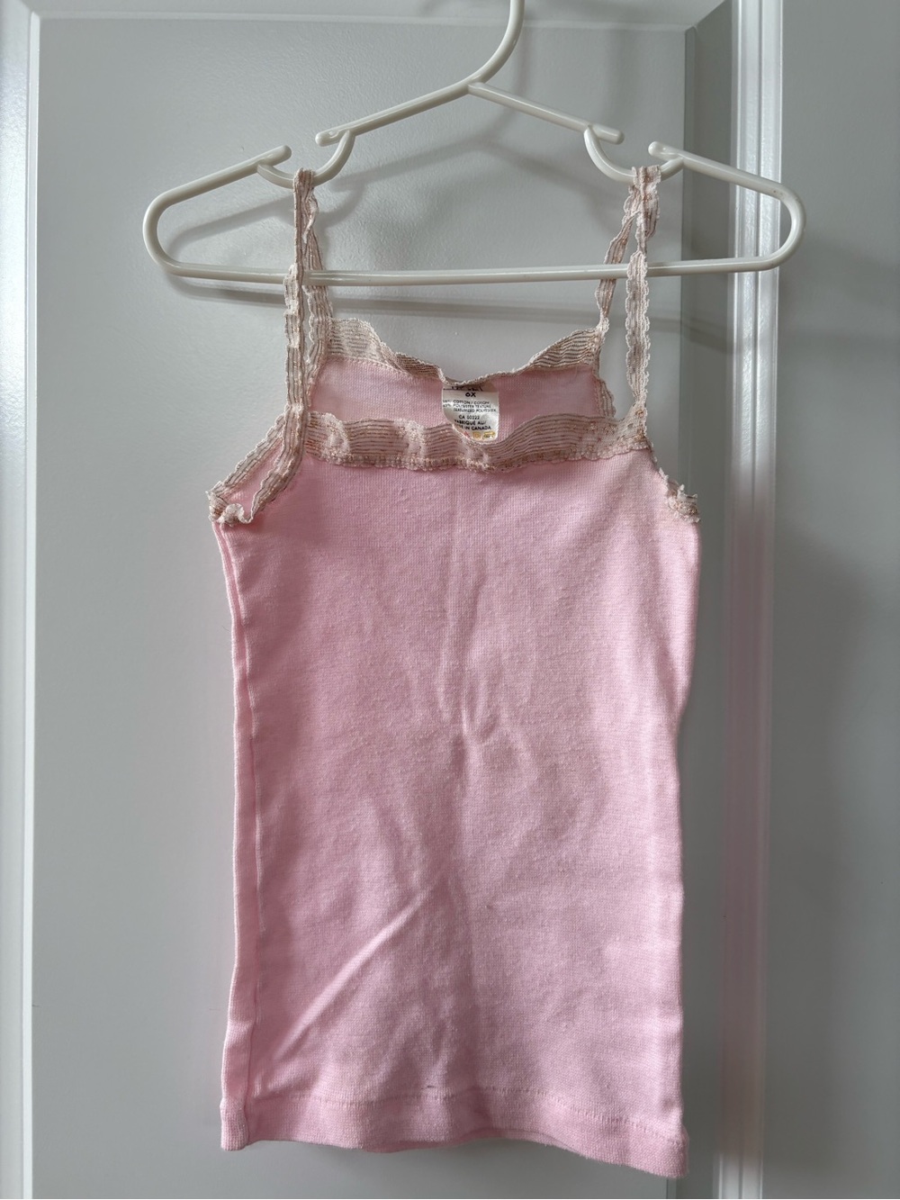 Vintage Girls’ Sears Pink Lace Trim Tank Top Undershirt Size 6X Made in Canada
